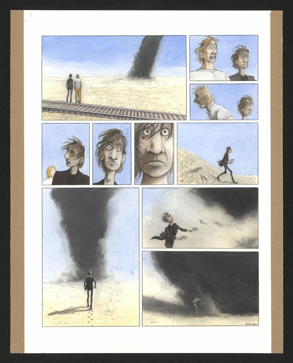 Planche originale n°63 et sa première étape noir et blanc (page 67) - Paul & Gaëtan Brizzi - Aquarelle et crayon de cire sur papier Arches - 6459