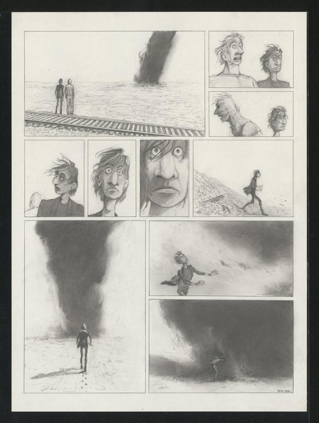 Planche originale n°63 et sa première étape noir et blanc (page 67) - Paul & Gaëtan Brizzi - Aquarelle et crayon de cire sur papier Arches - 6459