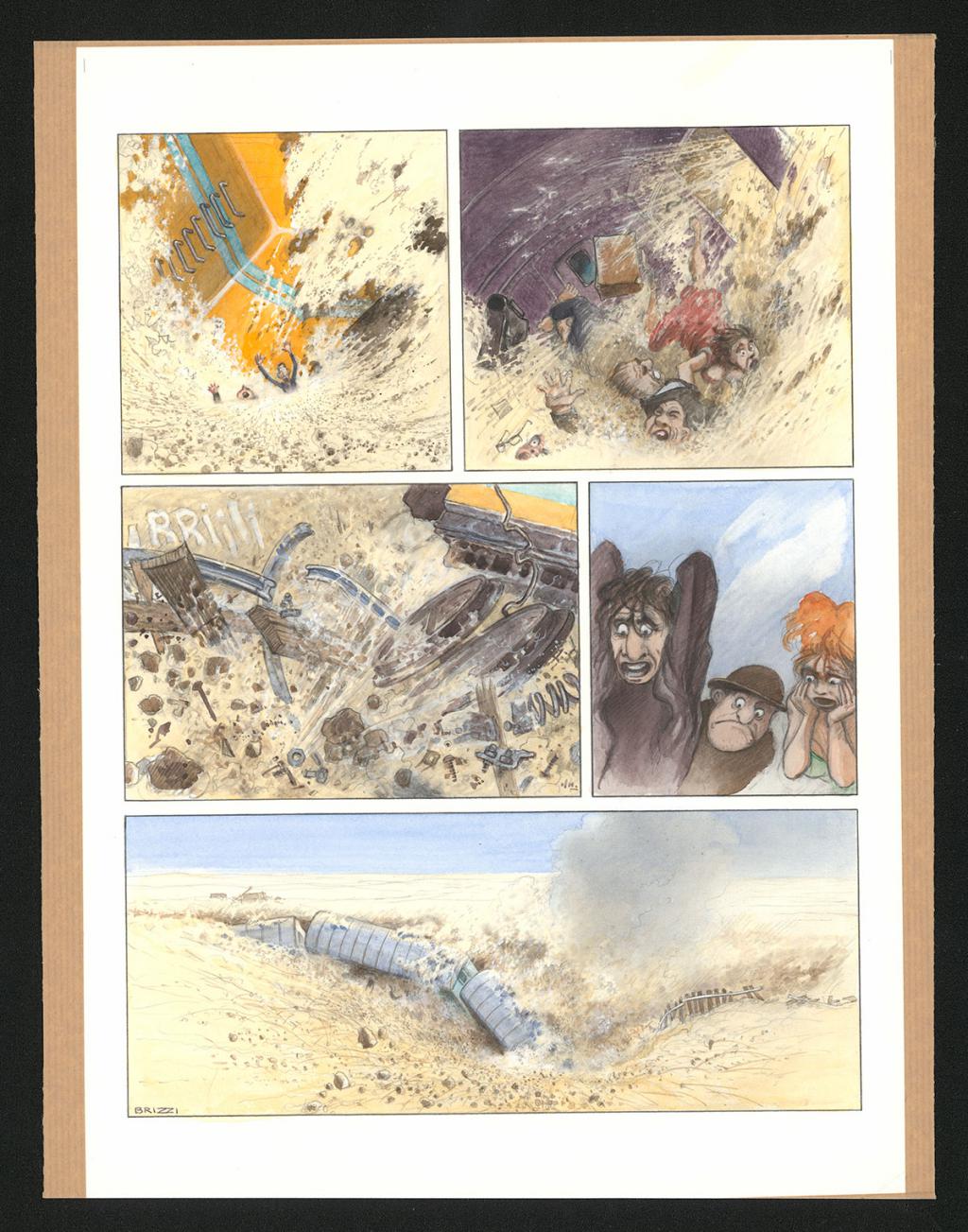 Planche originale n°109 et sa première étape noir et blanc (page 113) - Paul & Gaëtan Brizzi - Aquarelle et crayon de cire sur papier Arches - 6287