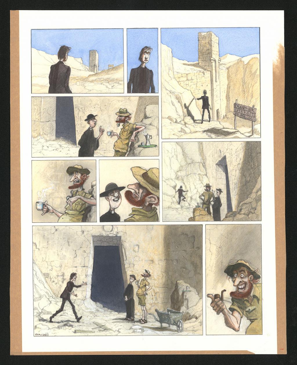 Planche originale n°70 et sa première étape noir et blanc (page 74) - Paul & Gaëtan Brizzi - Aquarelle et crayon de cire sur papier Arches - 6289