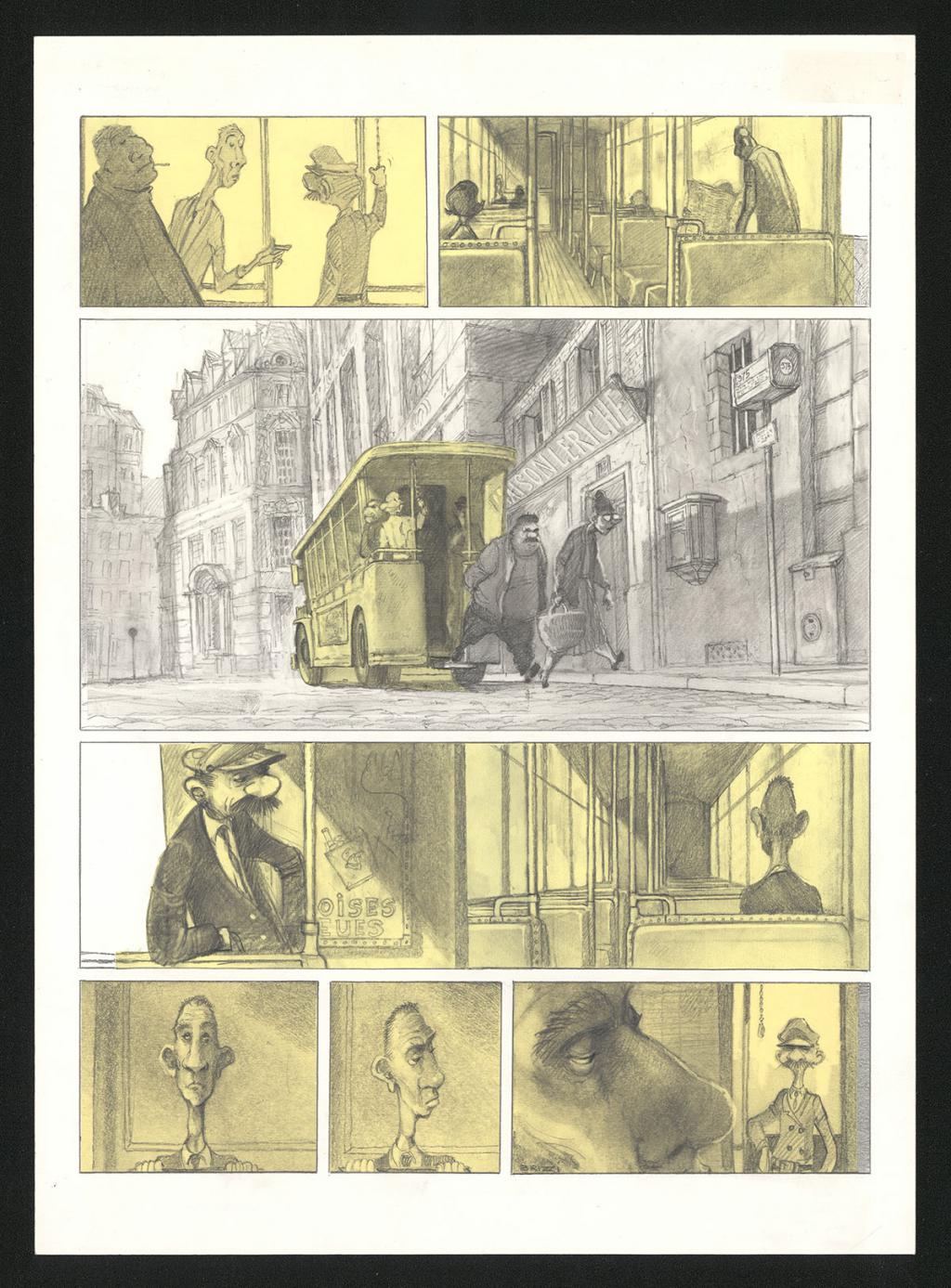 Planche originale n°2 et sa première étape noir et blanc (page 6) - Paul & Gaëtan Brizzi - Aquarelle et crayon de cire sur papier Arches - 6290