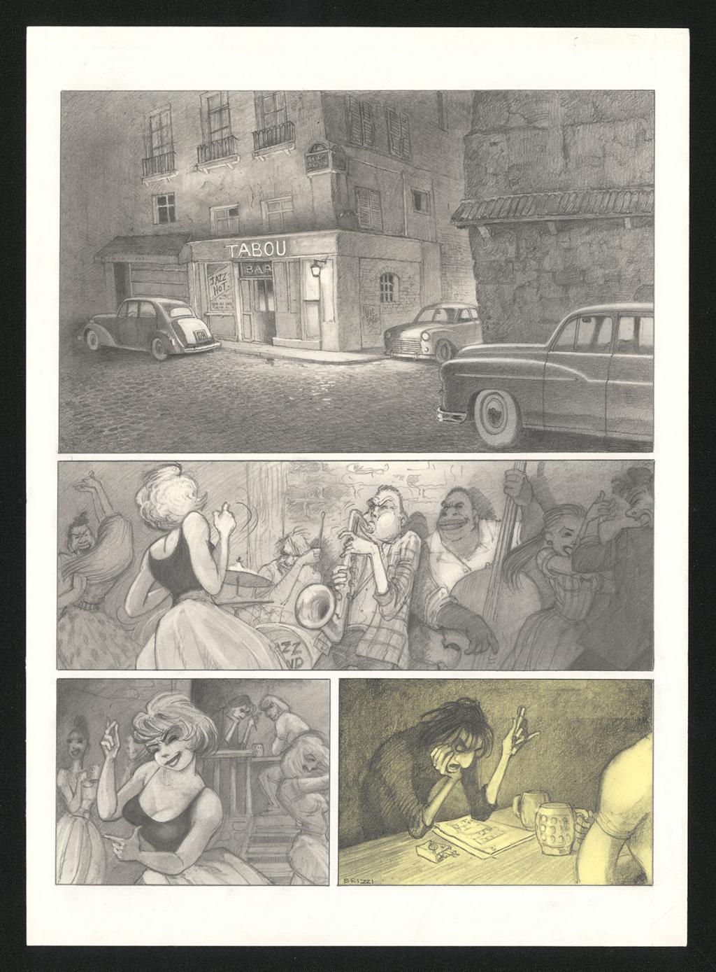 Planche originale n°5 et sa première étape noir et blanc (page 9) - Paul & Gaëtan Brizzi - Aquarelle et crayon de cire sur papier Arches - 6460