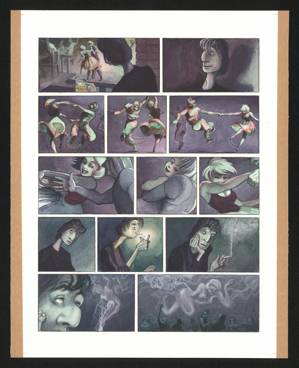 Planche originale n°7 et sa première étape noir et blanc (page 11) - Paul & Gaëtan Brizzi - Aquarelle et crayon de cire sur papier Arches - 6461