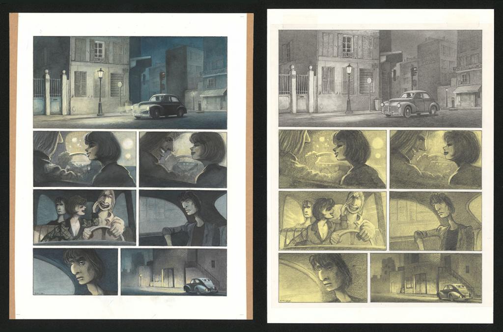 Planche originale n°8 et sa première étape noir et blanc (page 12) - Paul & Gaëtan Brizzi - Aquarelle et crayon de cire sur papier Arches - 6291