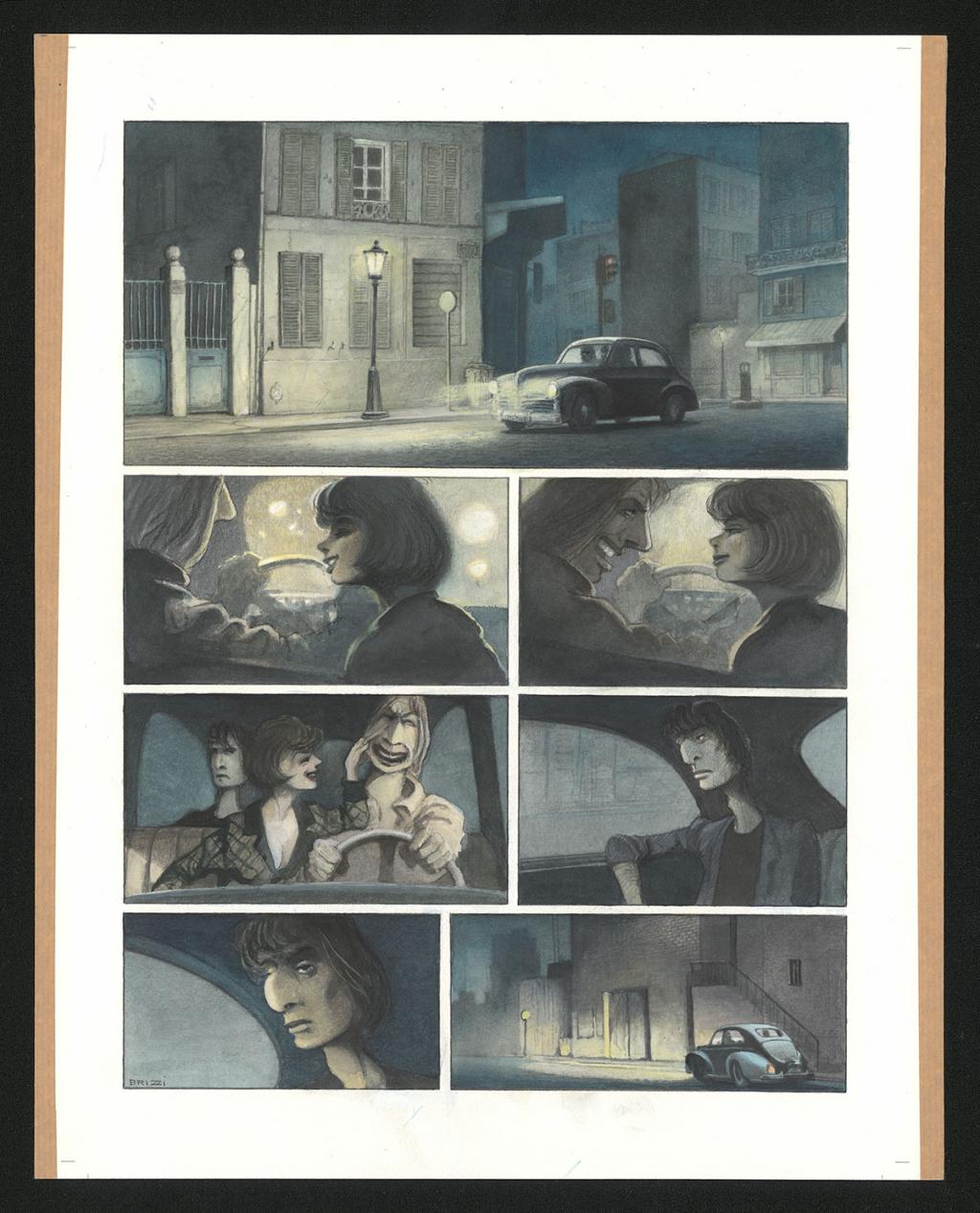 Planche originale n°8 et sa première étape noir et blanc (page 12) - Paul & Gaëtan Brizzi - Aquarelle et crayon de cire sur papier Arches - 6291