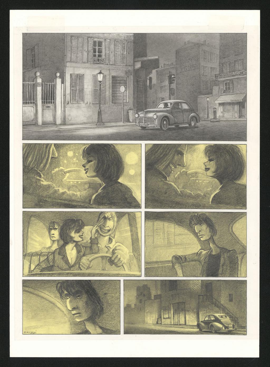 Planche originale n°8 et sa première étape noir et blanc (page 12) - Paul & Gaëtan Brizzi - Aquarelle et crayon de cire sur papier Arches - 6291