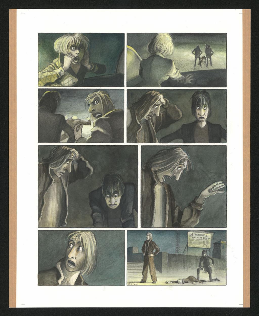 Planche originale n°12 et sa première étape noir et blanc (page 16) - Paul & Gaëtan Brizzi - Aquarelle et crayon de cire sur papier Arches - 6292