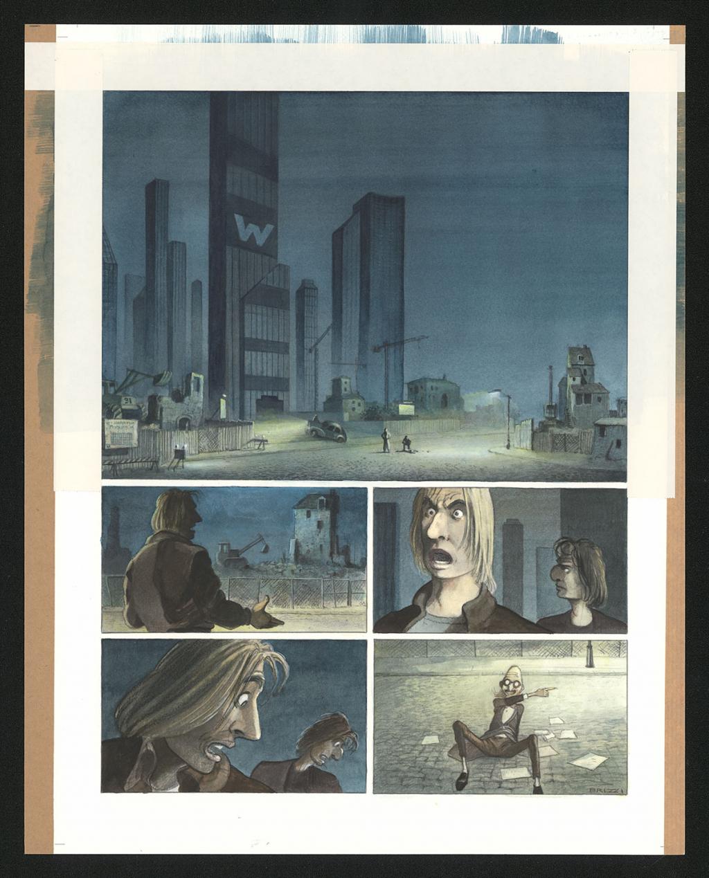 Planche originale n°13 et sa première étape noir et blanc (page 17) - Paul & Gaëtan Brizzi - Aquarelle et crayon de cire sur papier Arches - 6293