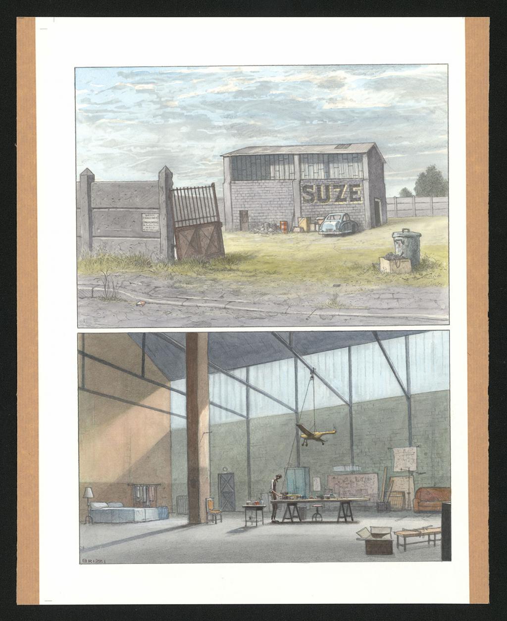 Planche originale n°18 et sa première étape noir et blanc (page 22) - Paul & Gaëtan Brizzi - Aquarelle et crayon de cire sur papier Arches - 6463