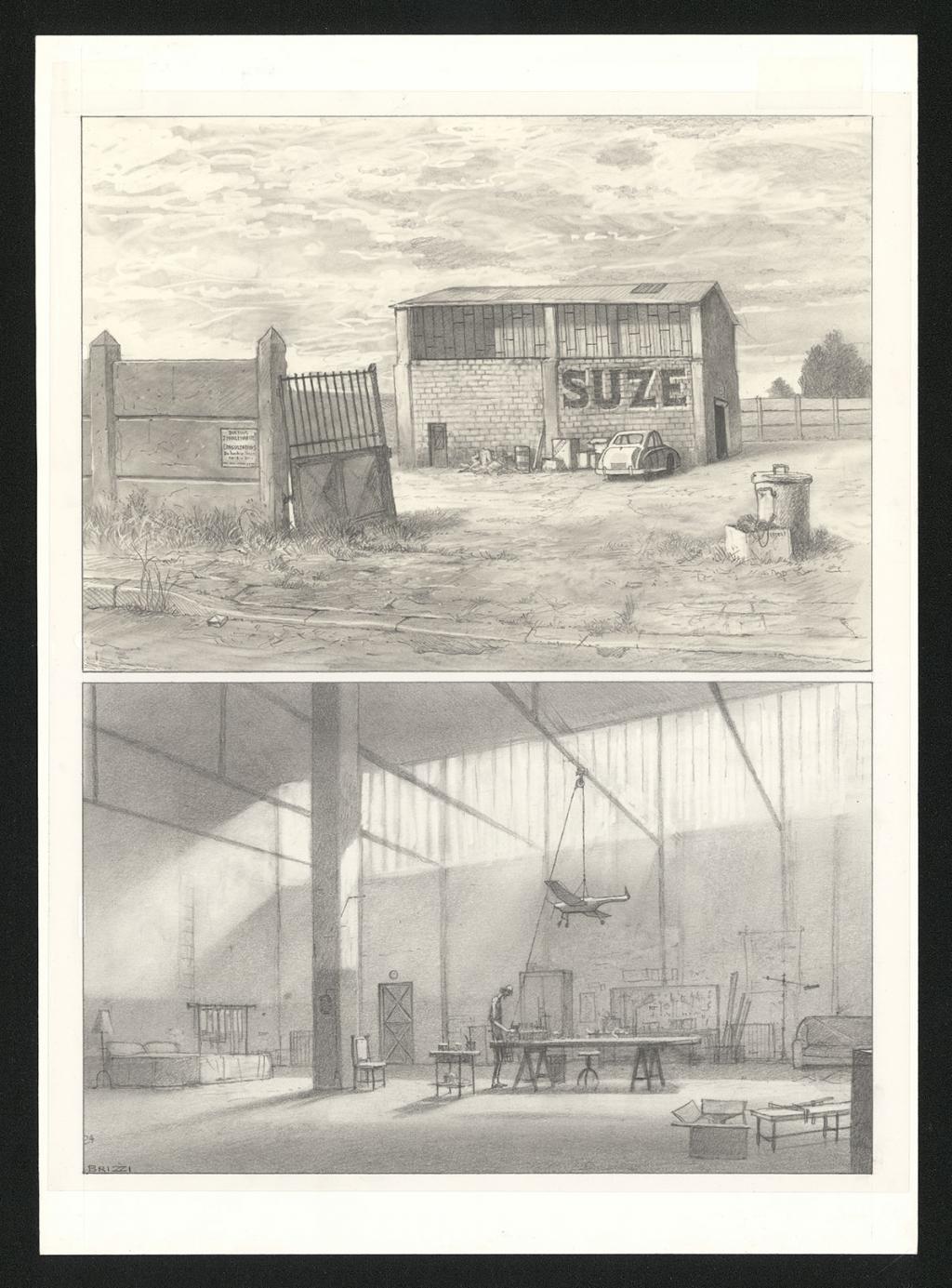 Planche originale n°18 et sa première étape noir et blanc (page 22) - Paul & Gaëtan Brizzi - Aquarelle et crayon de cire sur papier Arches - 6463