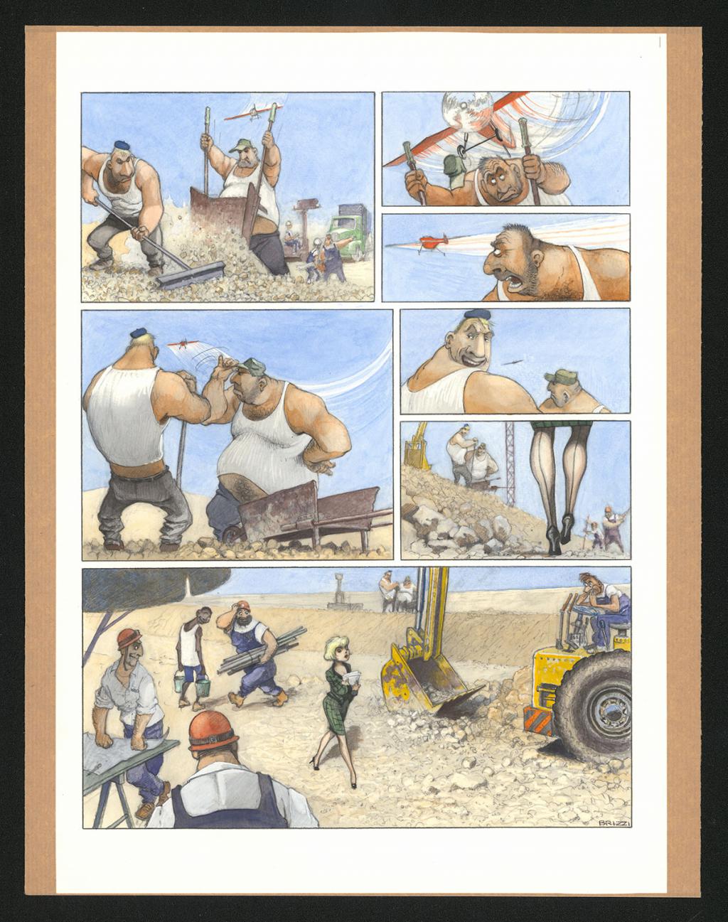 Planche originale n°54 et sa première étape noir et blanc (page 58) - Paul & Gaëtan Brizzi - Aquarelle et crayon de cire sur papier Arches - 6294