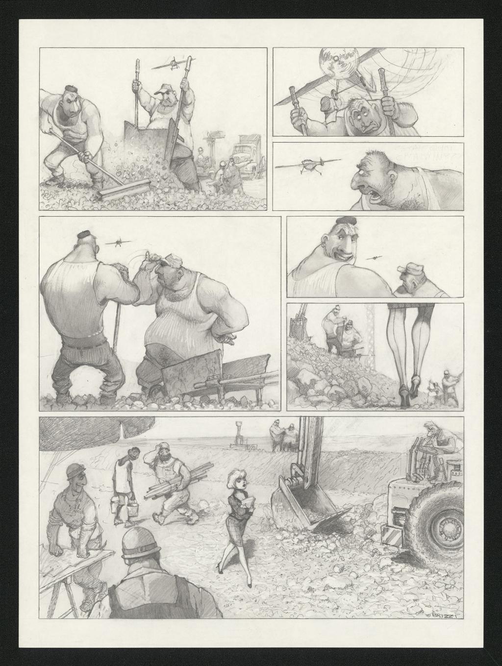 Planche originale n°54 et sa première étape noir et blanc (page 58) - Paul & Gaëtan Brizzi - Aquarelle et crayon de cire sur papier Arches - 6294