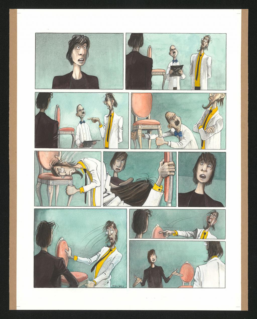 Planche originale n°33 et sa première étape noir et blanc (page 37) - Paul & Gaëtan Brizzi - Aquarelle et crayon de cire sur papier Arches - 6296