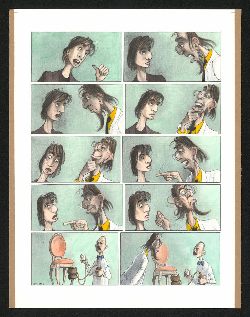 Planche originale n°34 et sa première étape noir et blanc (page 38) - Paul & Gaëtan Brizzi - Aquarelle et crayon de cire sur papier Arches - 6298