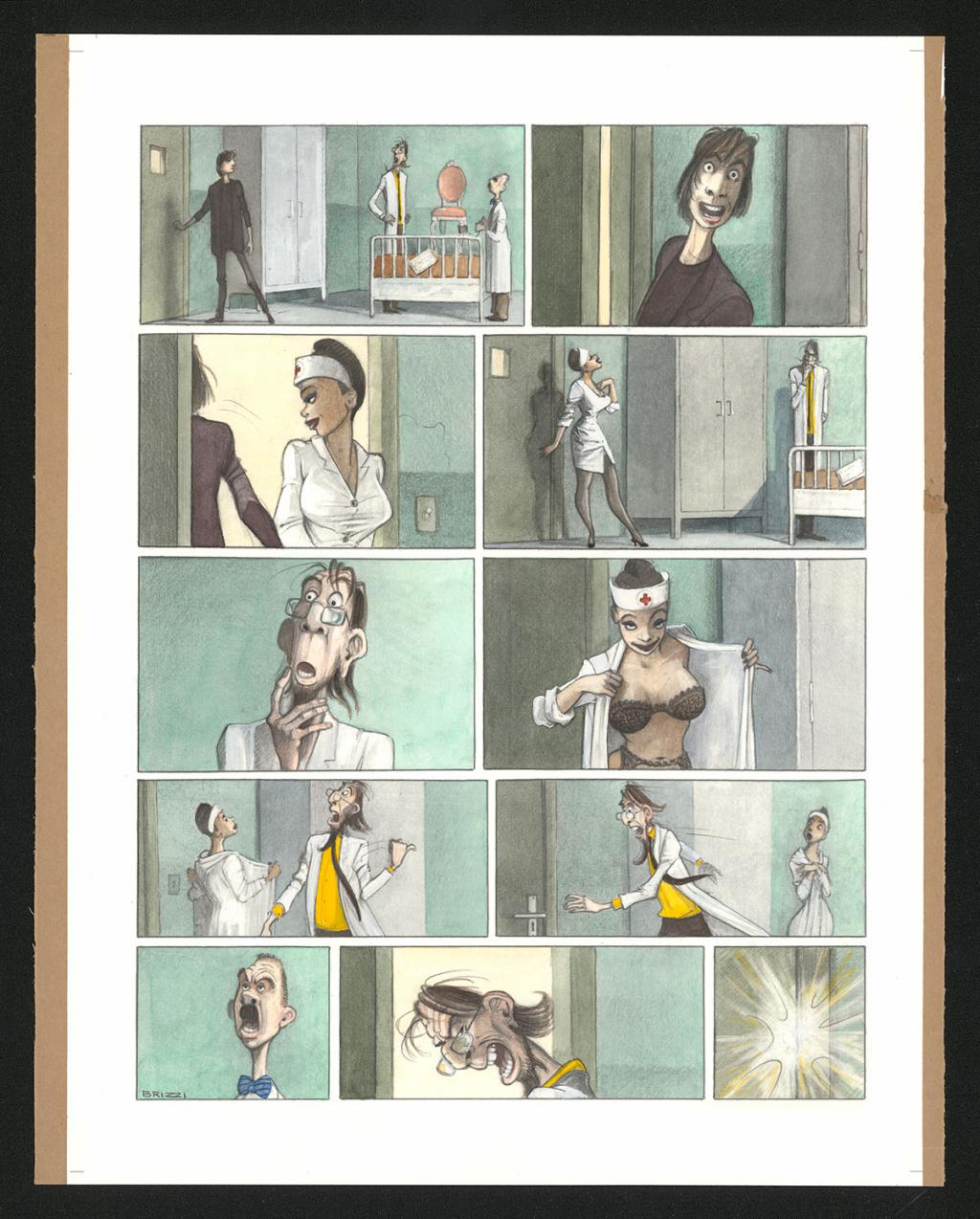 Planche originale n°35 et sa première étape noir et blanc (page 39) - Paul & Gaëtan Brizzi - Aquarelle et crayon de cire sur papier Arches - 6299