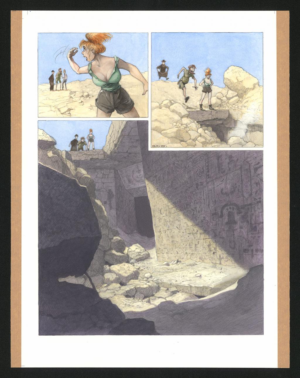 Planche originale n°40 et sa première étape noir et blanc (page 44) - Paul & Gaëtan Brizzi - Aquarelle et crayon de cire sur papier Arches - 6300