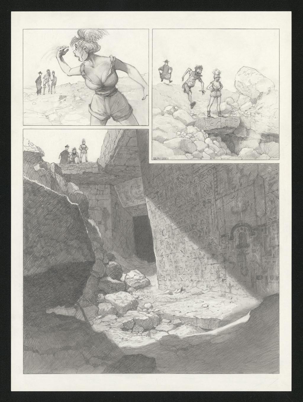 Planche originale n°40 et sa première étape noir et blanc (page 44) - Paul & Gaëtan Brizzi - Aquarelle et crayon de cire sur papier Arches - 6300