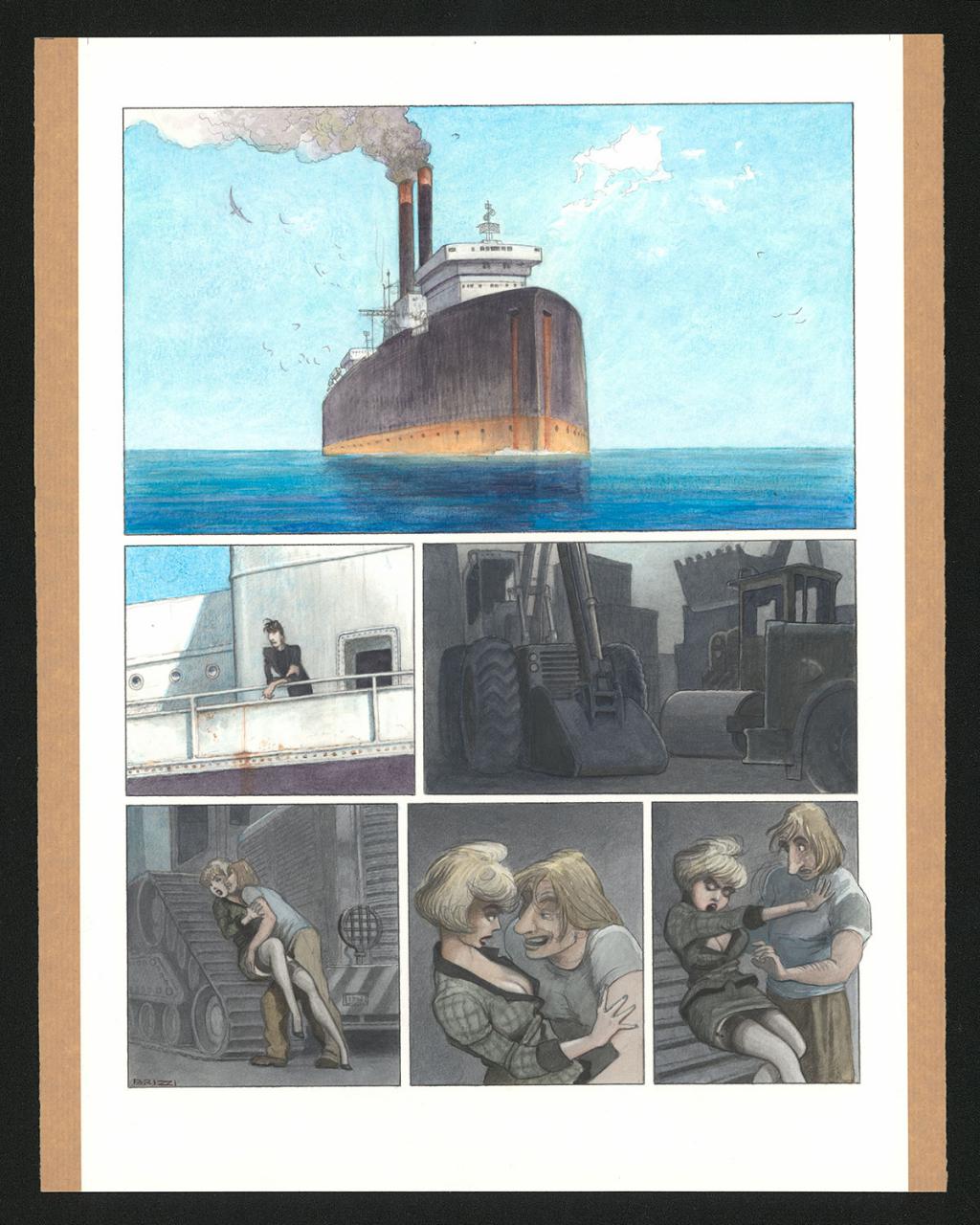 Planche originale n°41 et sa première étape noir et blanc (page 45) - Paul & Gaëtan Brizzi - Aquarelle et crayon de cire sur papier Arches - 6465