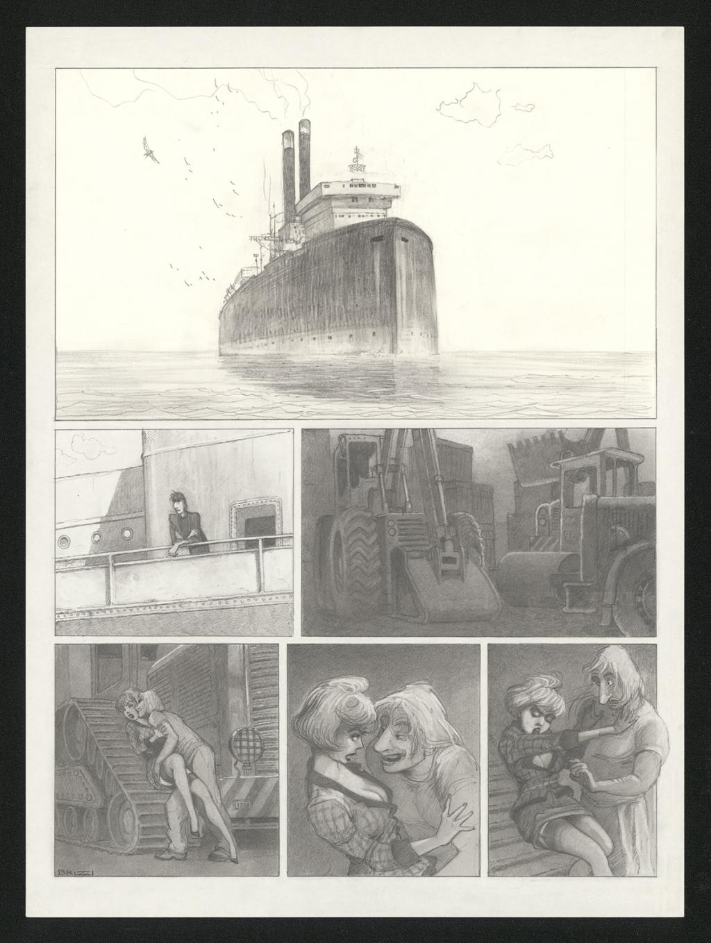 Planche originale n°41 et sa première étape noir et blanc (page 45) - Paul & Gaëtan Brizzi - Aquarelle et crayon de cire sur papier Arches - 6465