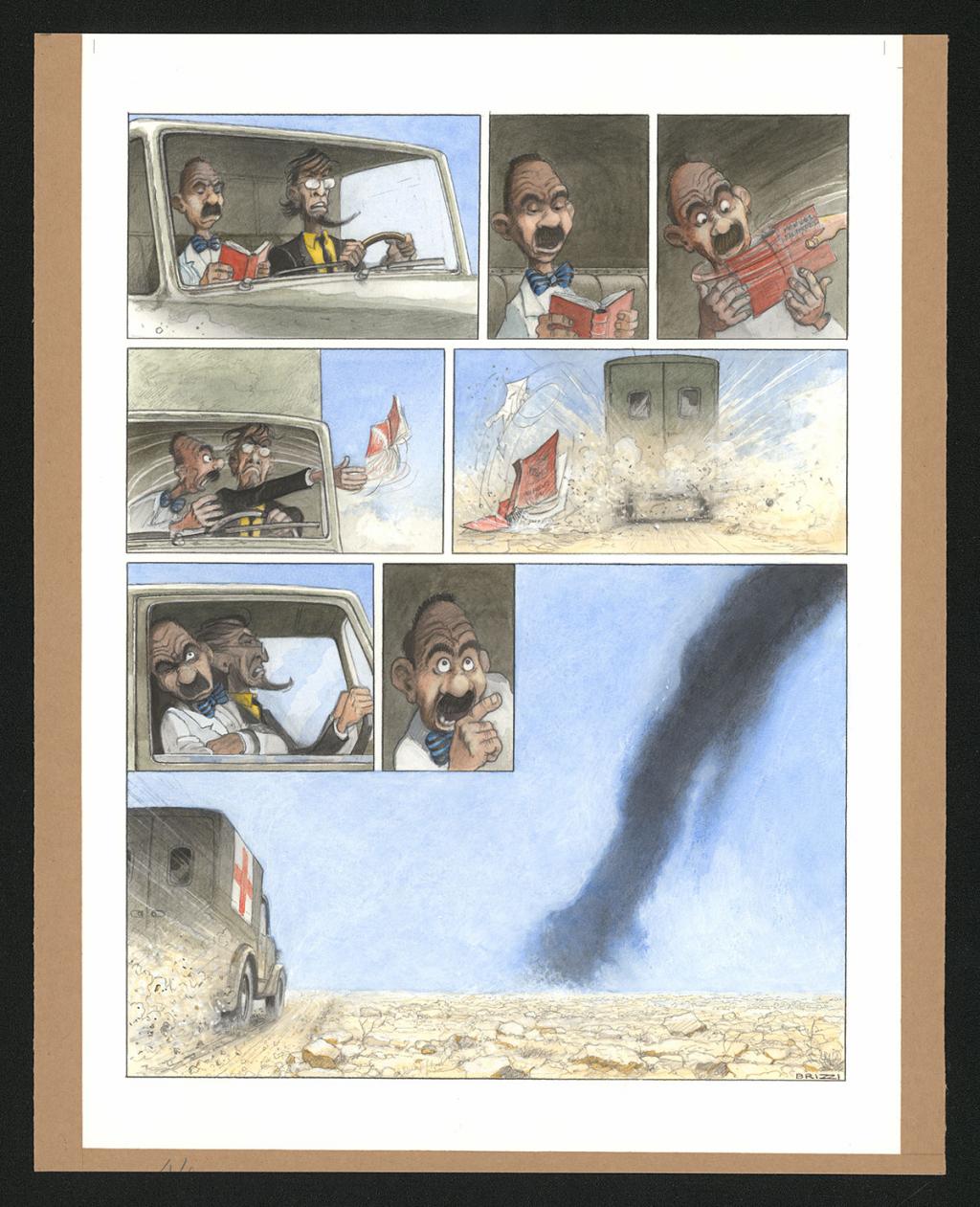 Planche originale n°44 et sa première étape noir et blanc (page 48) - Paul & Gaëtan Brizzi - Aquarelle et crayon de cire sur papier Arches - 6301