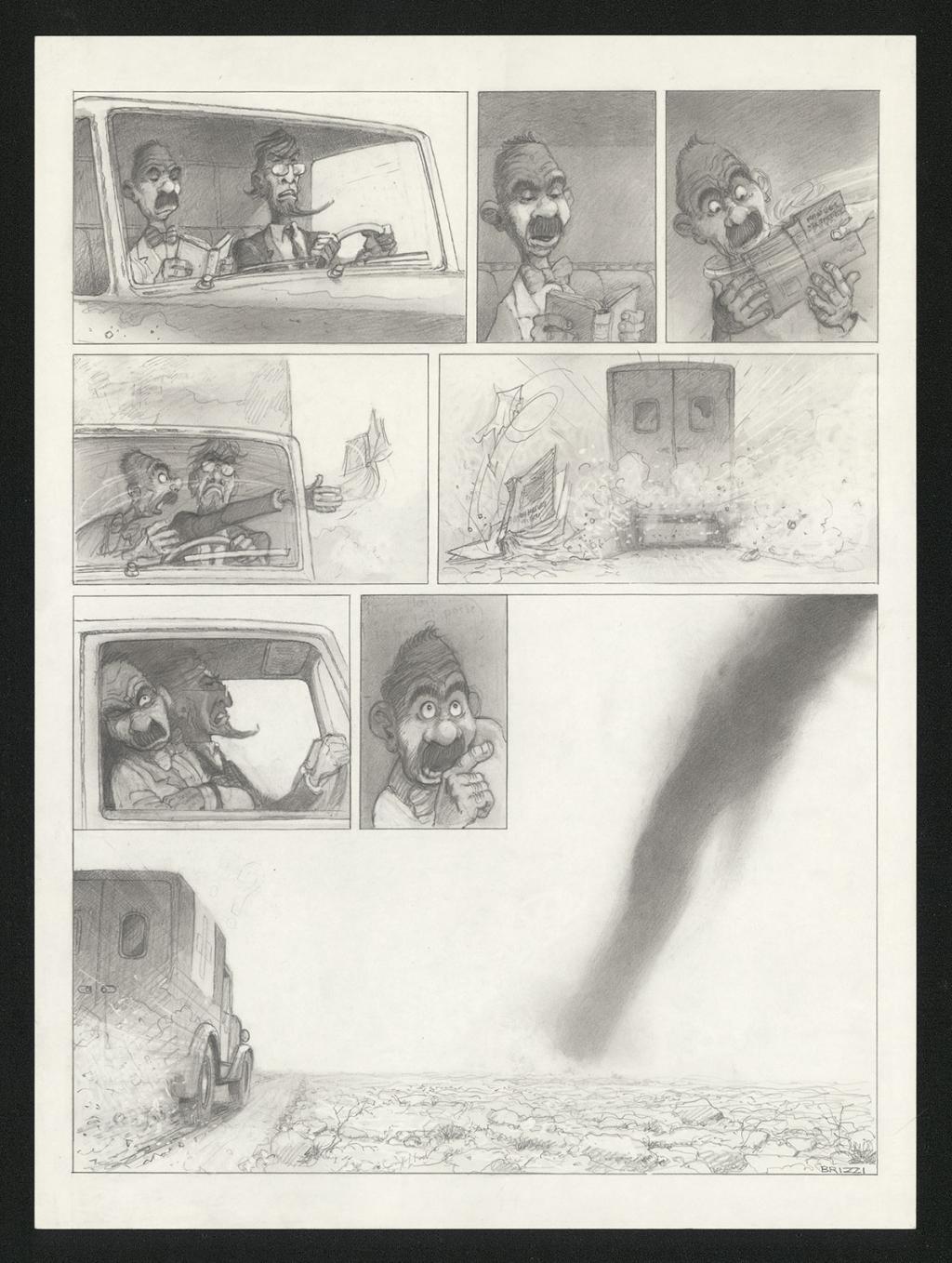 Planche originale n°44 et sa première étape noir et blanc (page 48) - Paul & Gaëtan Brizzi - Aquarelle et crayon de cire sur papier Arches - 6301