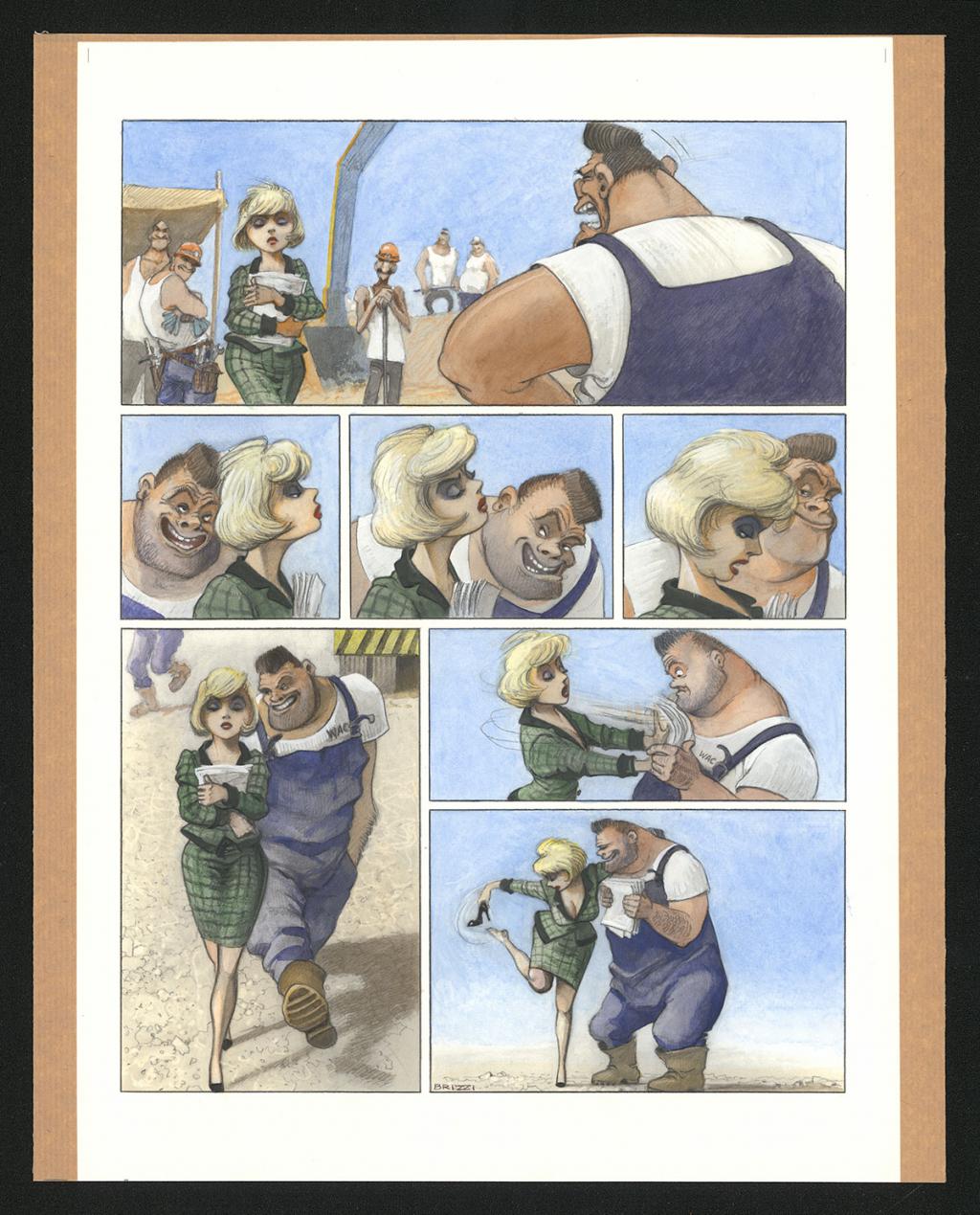 Planche originale n°55 et sa première étape noir et blanc (page 59) - Paul & Gaëtan Brizzi - Aquarelle et crayon de cire sur papier Arches - 6302