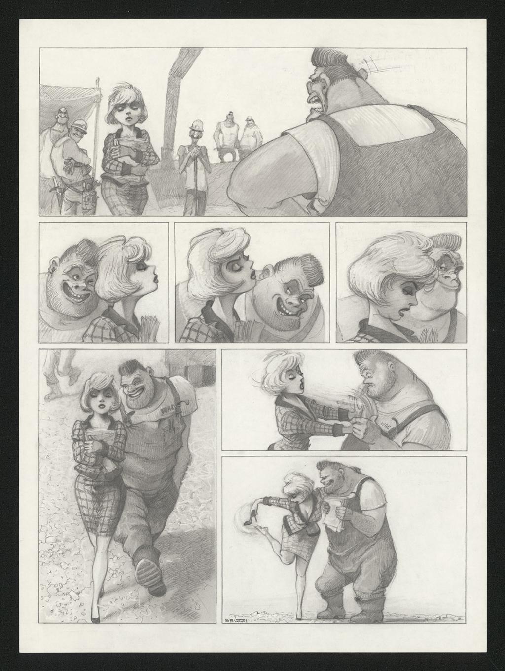 Planche originale n°55 et sa première étape noir et blanc (page 59) - Paul & Gaëtan Brizzi - Aquarelle et crayon de cire sur papier Arches - 6302