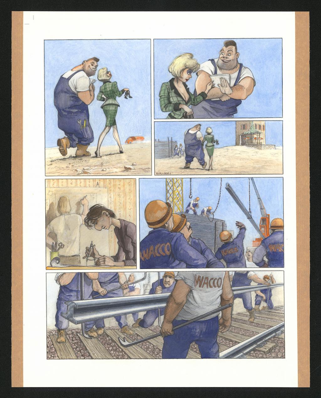 Planche originale n°56 et sa première étape noir et blanc (page 60) - Paul & Gaëtan Brizzi - Aquarelle et crayon de cire sur papier Arches - 6303