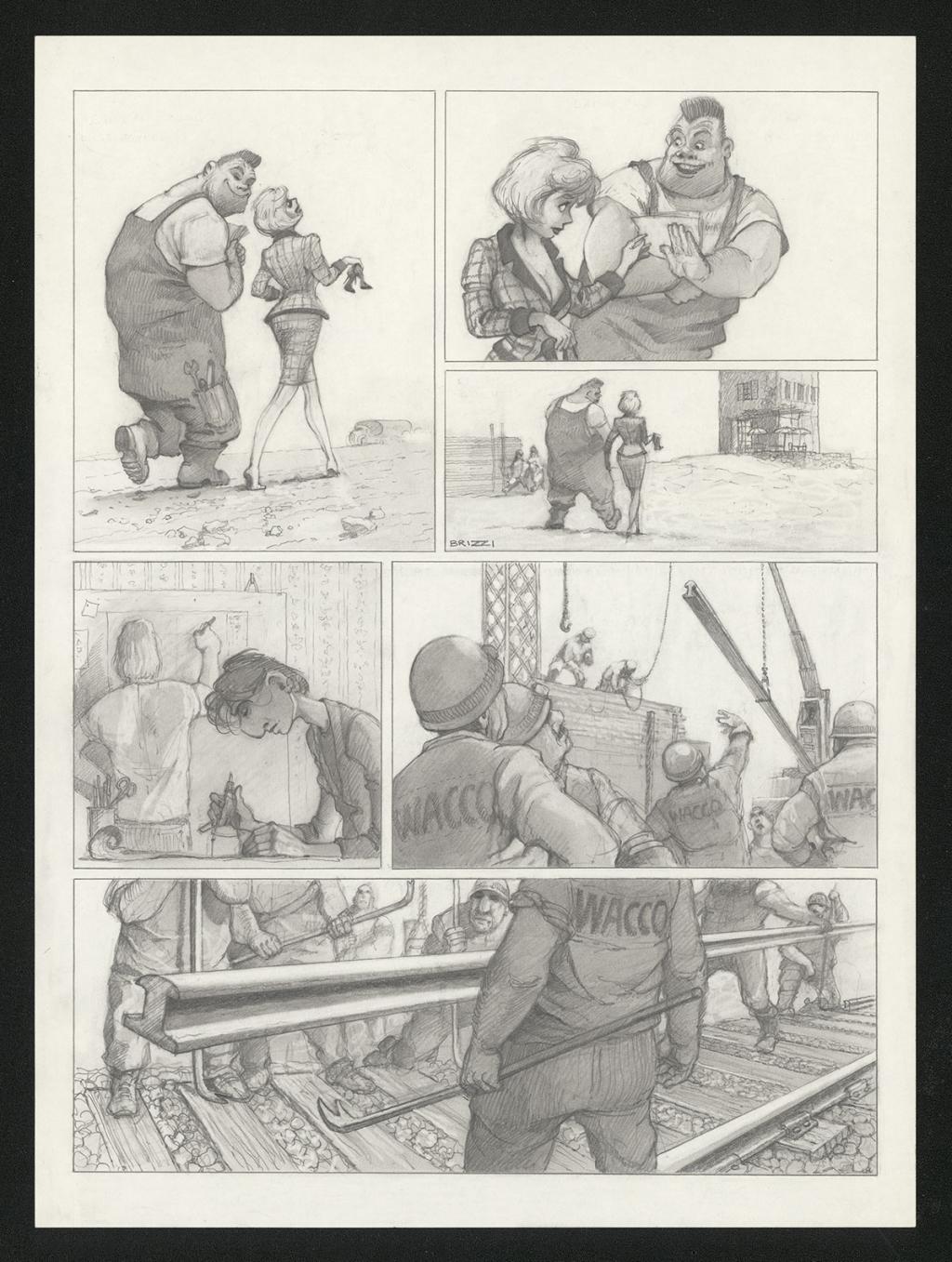 Planche originale n°56 et sa première étape noir et blanc (page 60) - Paul & Gaëtan Brizzi - Aquarelle et crayon de cire sur papier Arches - 6303