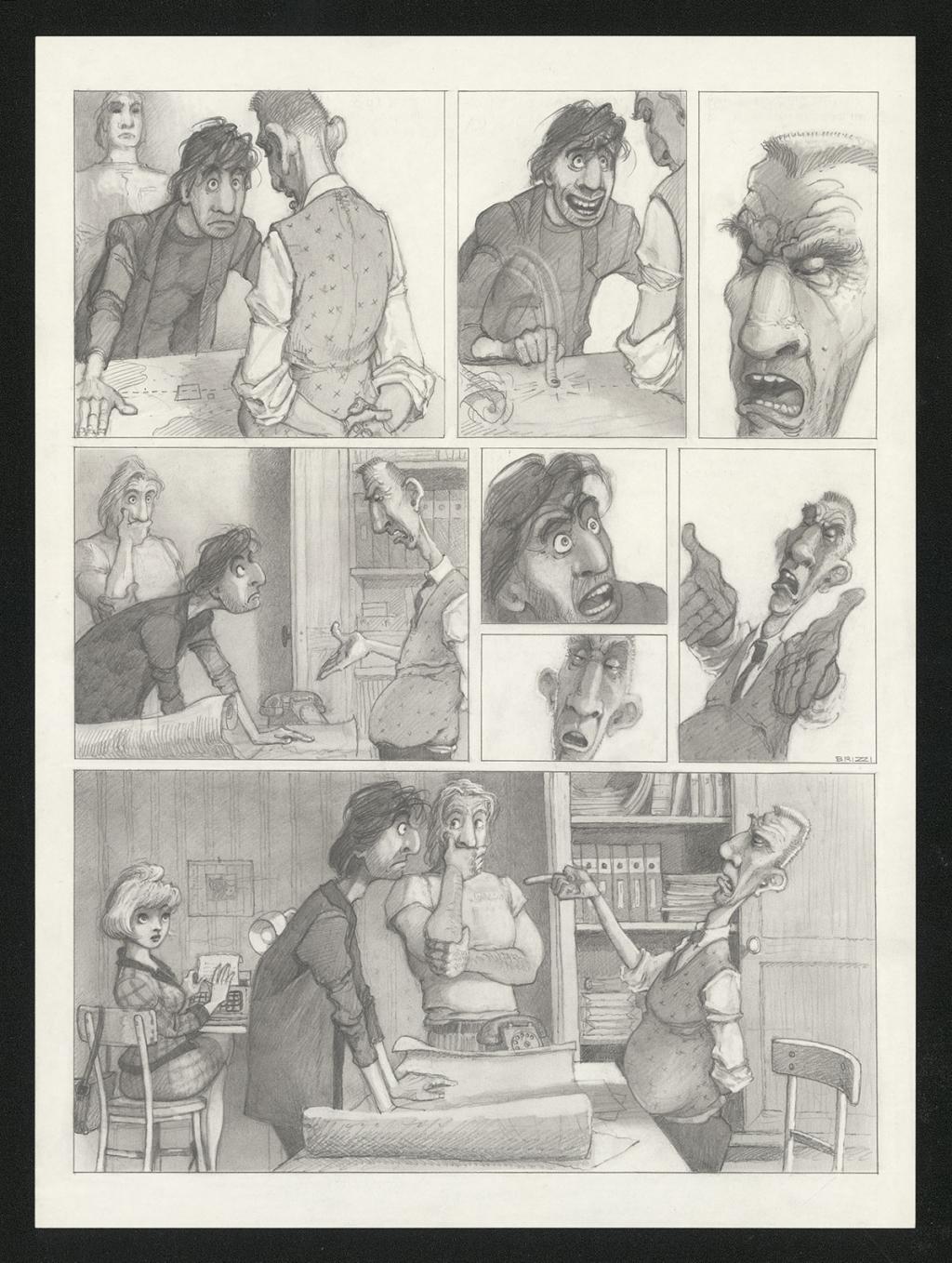 Planche originale n°59 et sa première étape noir et blanc (page 63) - Paul & Gaëtan Brizzi - Aquarelle et crayon de cire sur papier Arches - 6305