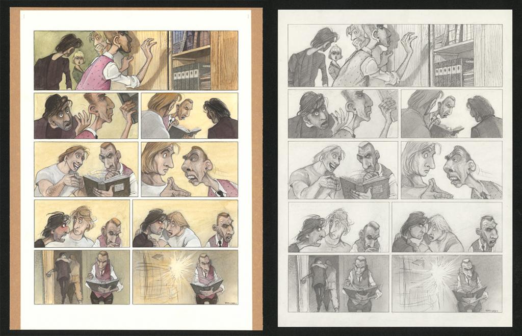 Planche originale n°60 et sa première étape noir et blanc (page 64) - Paul & Gaëtan Brizzi - Aquarelle et crayon de cire sur papier Arches - 6306