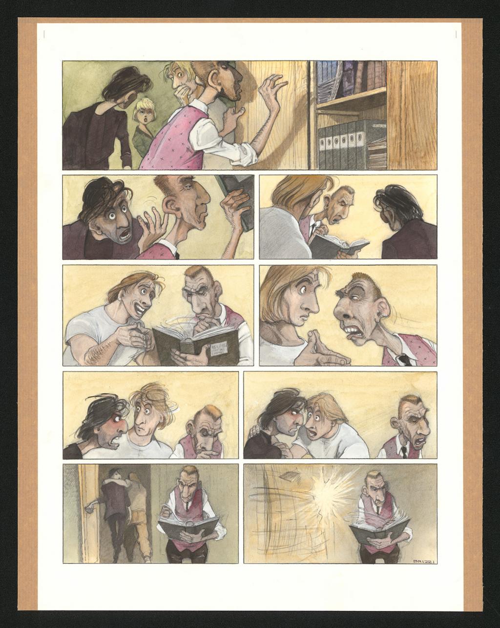 Planche originale n°60 et sa première étape noir et blanc (page 64) - Paul & Gaëtan Brizzi - Aquarelle et crayon de cire sur papier Arches - 6306