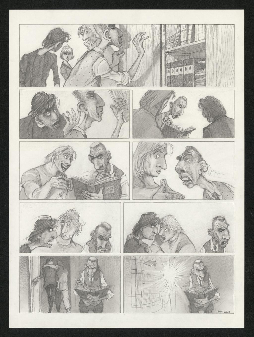 Planche originale n°60 et sa première étape noir et blanc (page 64) - Paul & Gaëtan Brizzi - Aquarelle et crayon de cire sur papier Arches - 6306