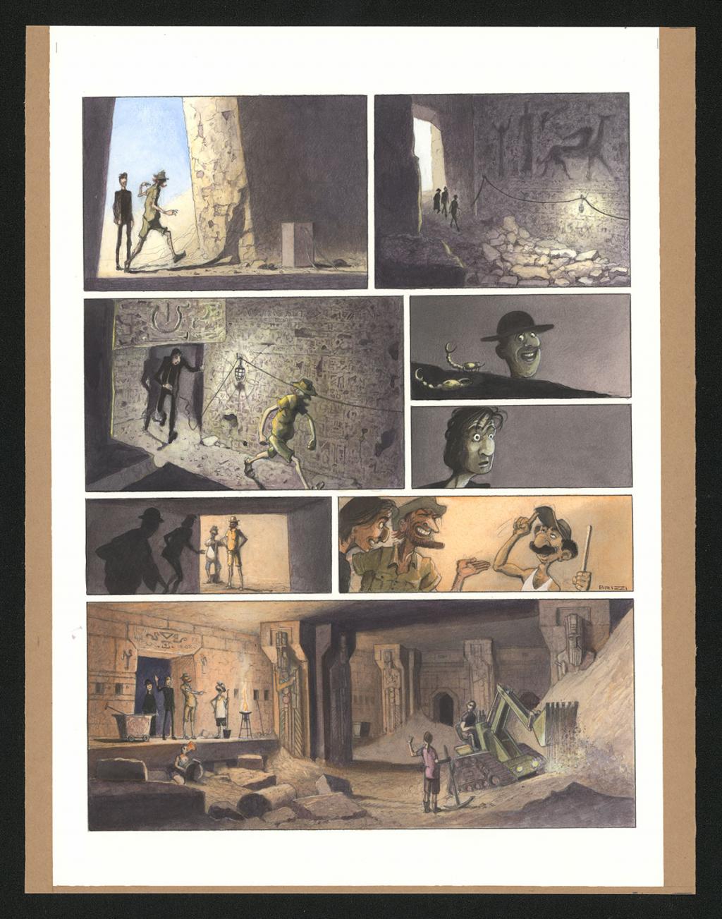 Planche originale n°72 et sa première étape noir et blanc (page 76) - Paul & Gaëtan Brizzi - Aquarelle et crayon de cire sur papier Arches - 6467