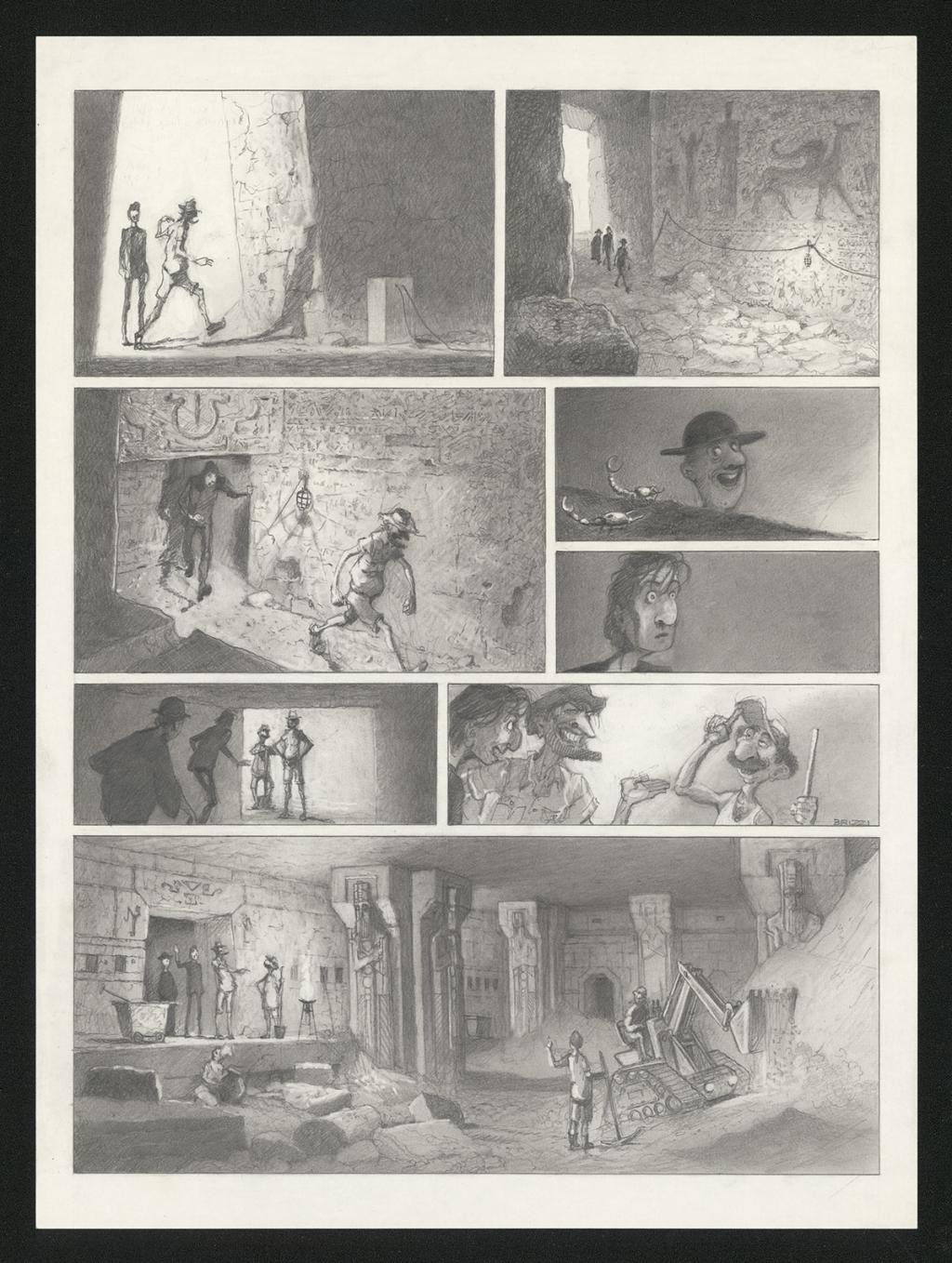 Planche originale n°72 et sa première étape noir et blanc (page 76) - Paul & Gaëtan Brizzi - Aquarelle et crayon de cire sur papier Arches - 6467