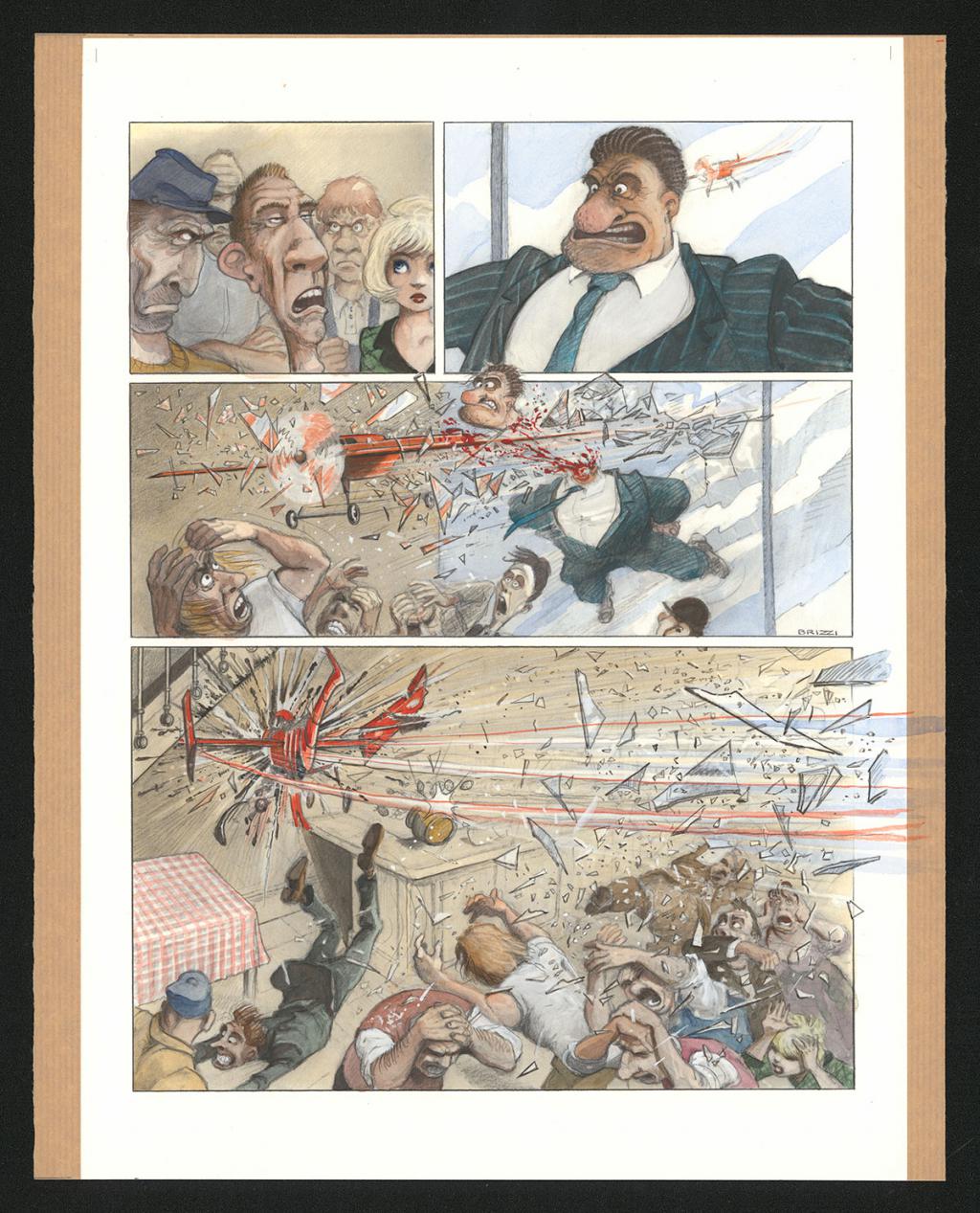 Planche originale n°76 et sa première étape noir et blanc (page 80) - Paul & Gaëtan Brizzi - Aquarelle et crayon de cire sur papier Arches - 6307