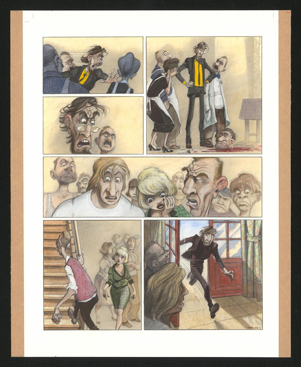 Planche originale n°78 et sa première étape noir et blanc (page 82) - Paul & Gaëtan Brizzi - Aquarelle et crayon de cire sur papier Arches - 6386