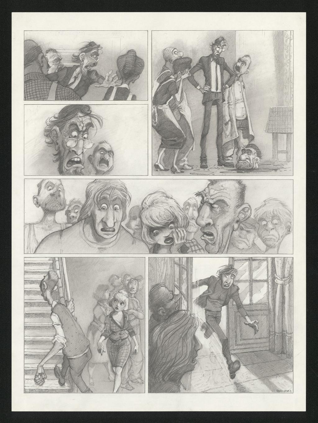 Planche originale n°78 et sa première étape noir et blanc (page 82) - Paul & Gaëtan Brizzi - Aquarelle et crayon de cire sur papier Arches - 6386