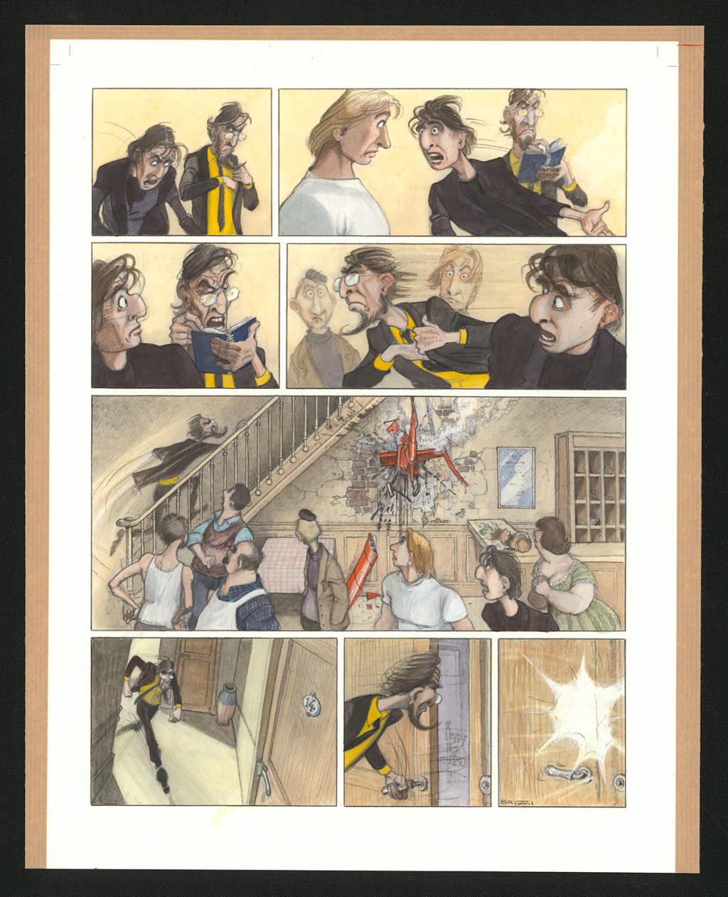 Planche originale n°79 et sa première étape noir et blanc (page 83) - Paul & Gaëtan Brizzi - Aquarelle et crayon de cire sur papier Arches - 6385