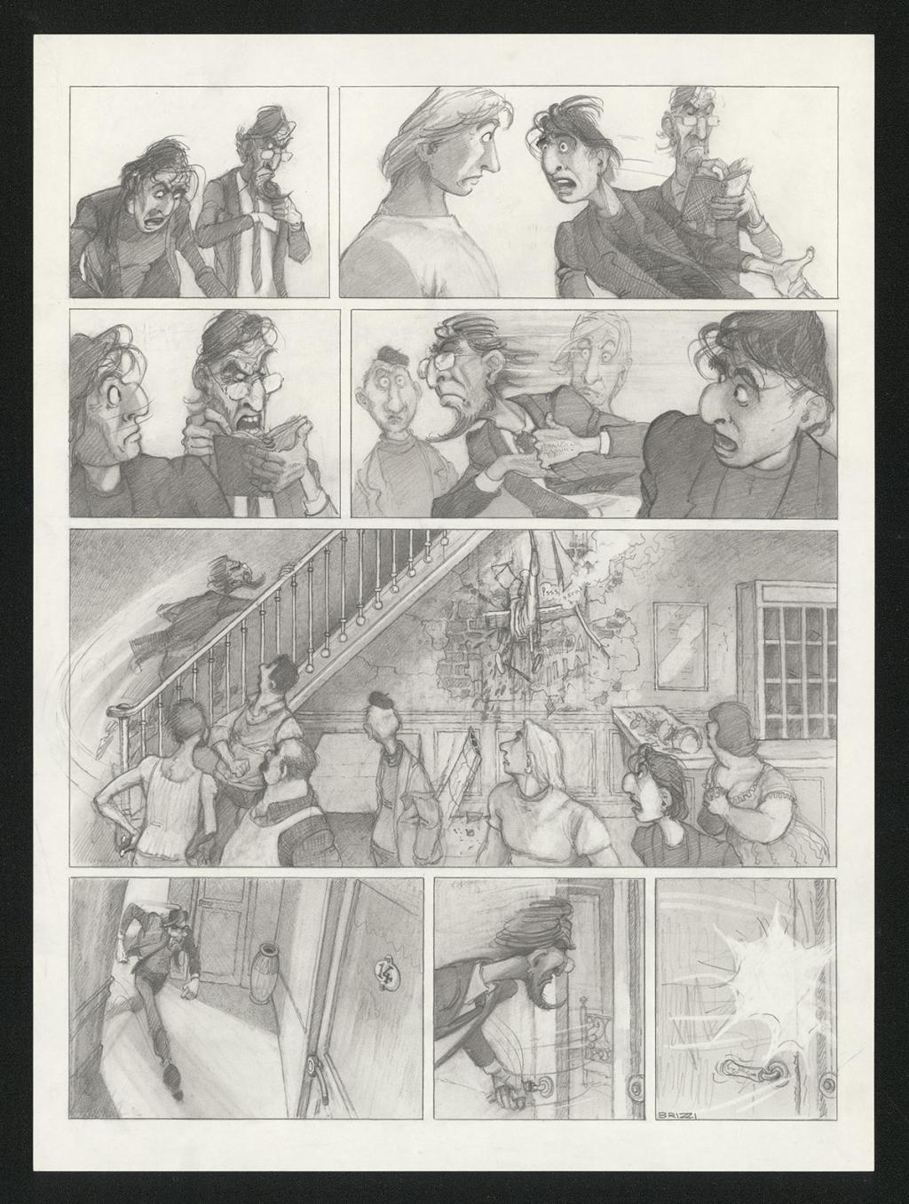Planche originale n°79 et sa première étape noir et blanc (page 83) - Paul & Gaëtan Brizzi - Aquarelle et crayon de cire sur papier Arches - 6385
