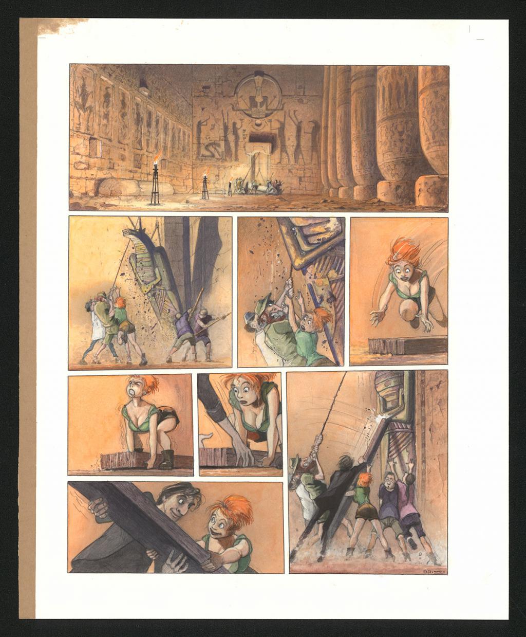 Planche originale n°85 et sa première étape noir et blanc (page 89) - Paul & Gaëtan Brizzi - Aquarelle et crayon de cire sur papier Arches - 6384