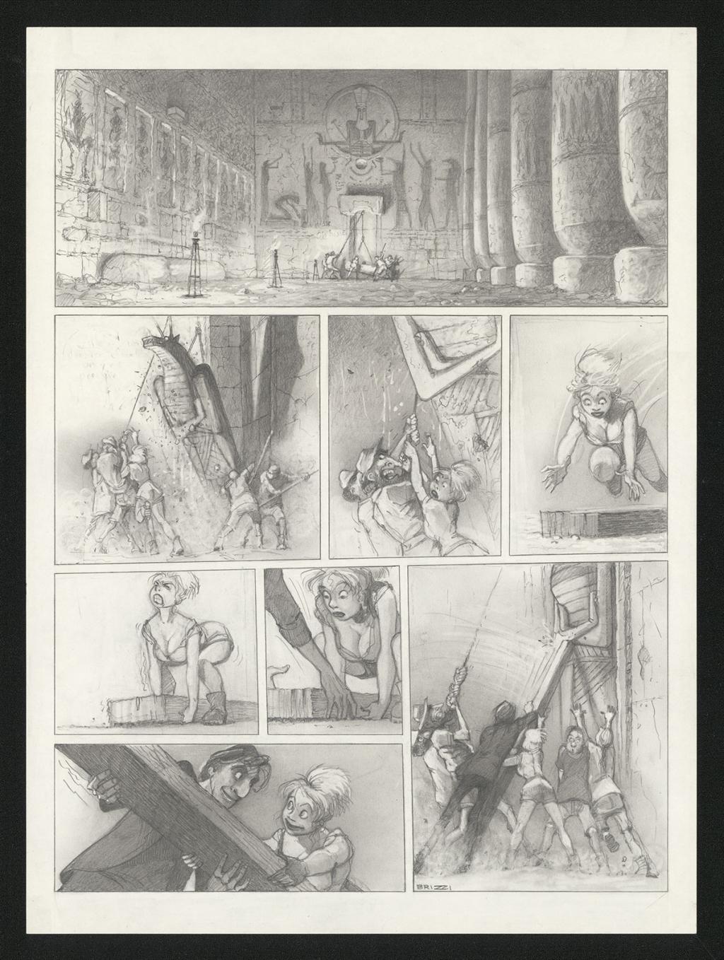 Planche originale n°85 et sa première étape noir et blanc (page 89) - Paul & Gaëtan Brizzi - Aquarelle et crayon de cire sur papier Arches - 6384