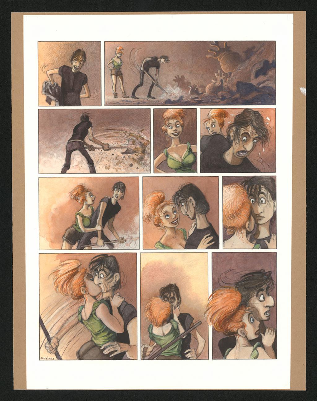 Planche originale n°87 et sa première étape noir et blanc (page 91) - Paul & Gaëtan Brizzi - Aquarelle et crayon de cire sur papier Arches - 6383