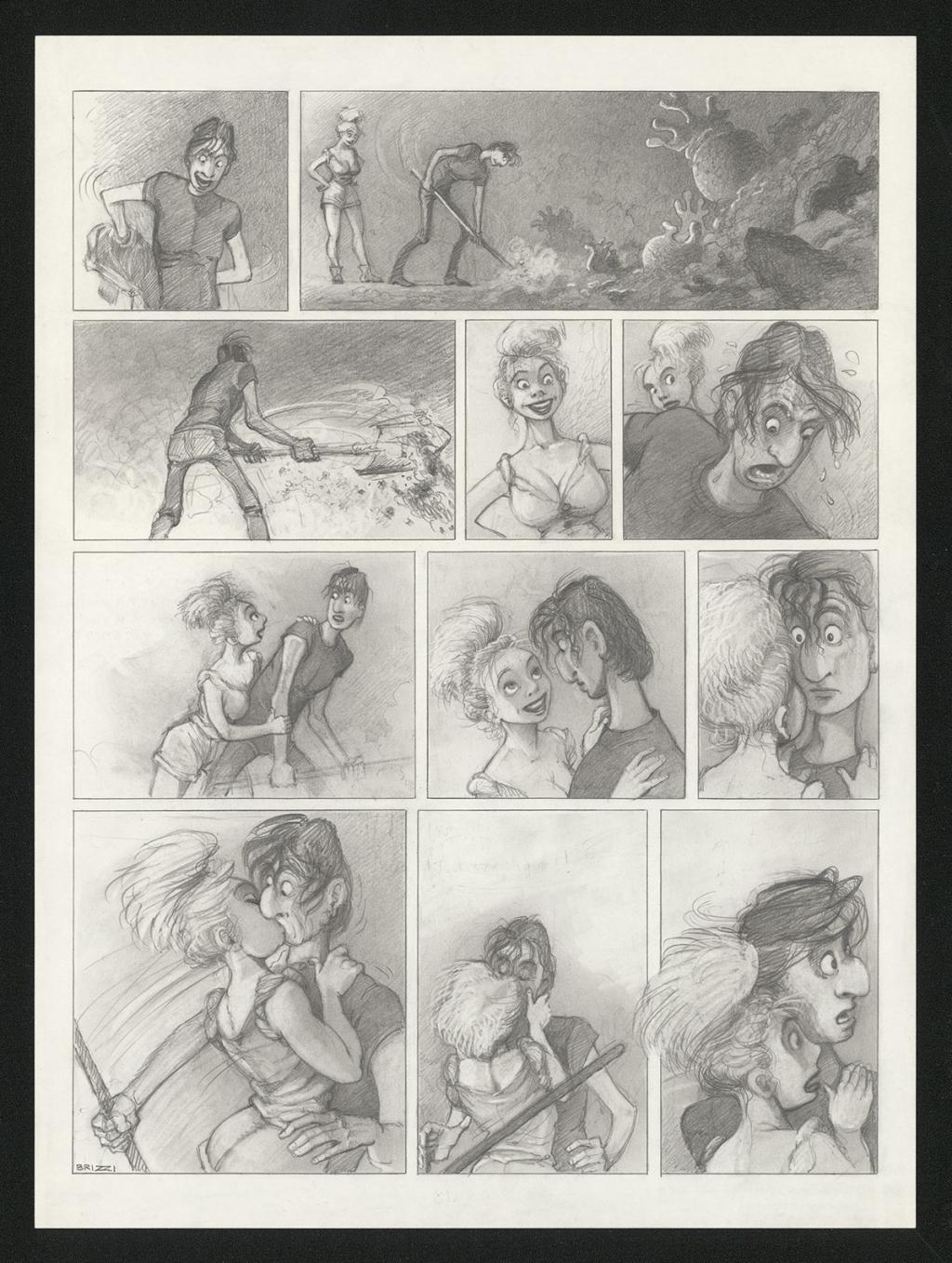 Planche originale n°87 et sa première étape noir et blanc (page 91) - Paul & Gaëtan Brizzi - Aquarelle et crayon de cire sur papier Arches - 6383