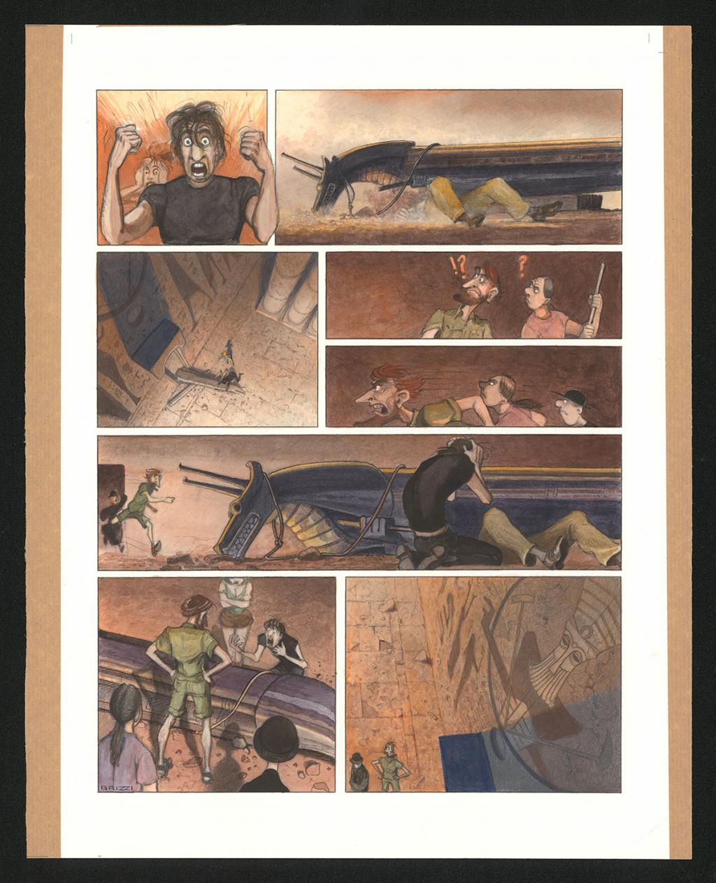 Planche originale n°90 et sa première étape noir et blanc (page 94) - Paul & Gaëtan Brizzi - Aquarelle et crayon de cire sur papier Arches - 6382