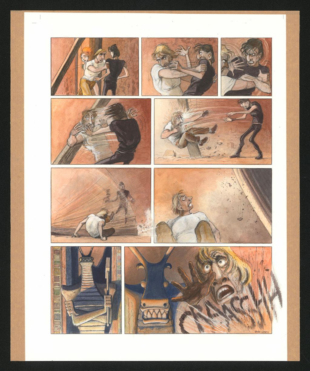 Planche originale n°89 et sa première étape noir et blanc (page 93) - Paul & Gaëtan Brizzi - Aquarelle et crayon de cire sur papier Arches - 6381