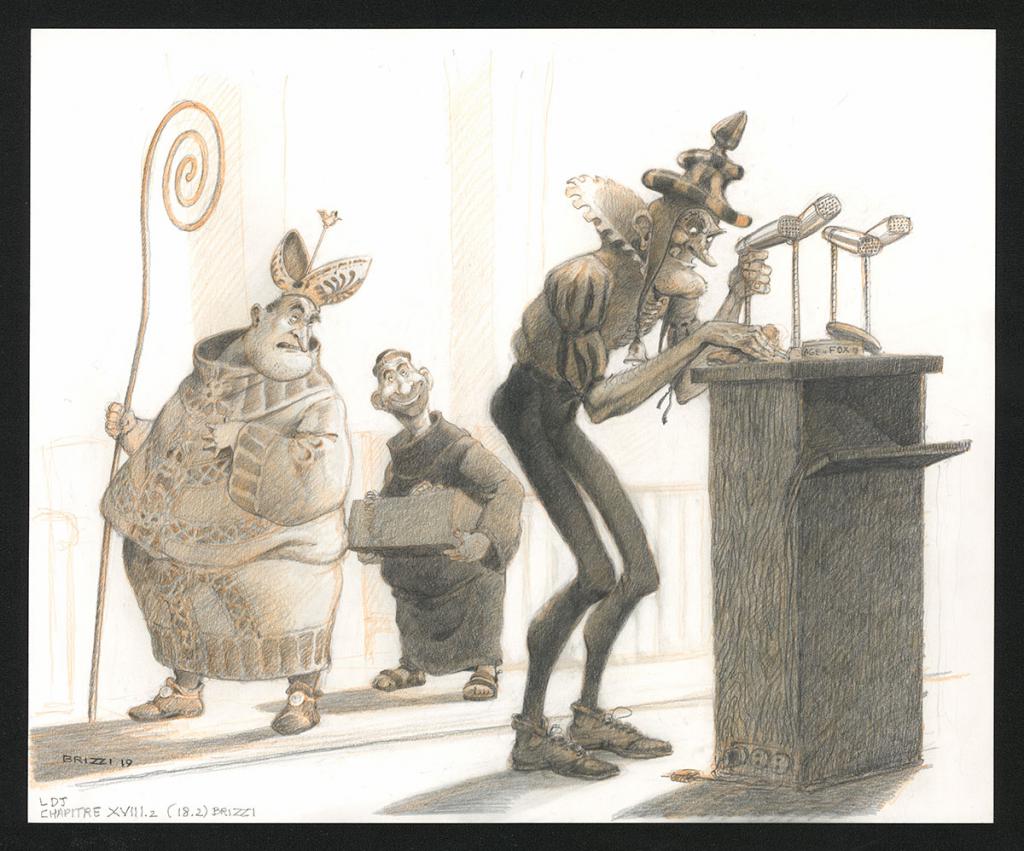 Le Chuiche, le bedon et le religieux, illustration originale, chapitre 18, 2019 - Paul & Gaëtan Brizzi - Crayon de cire sur papier - 6379