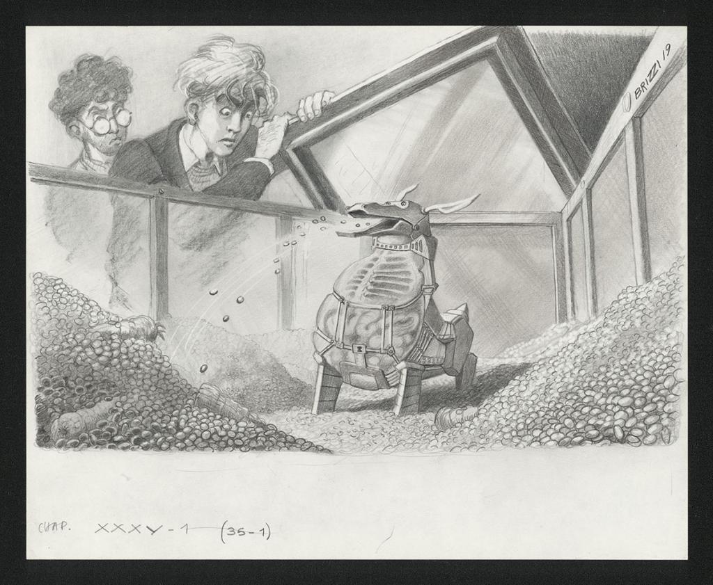 Le Lapin mécanique, illustration originale, chapitre 35, 2019 - Paul & Gaëtan Brizzi - Crayon de cire sur papier - 6373