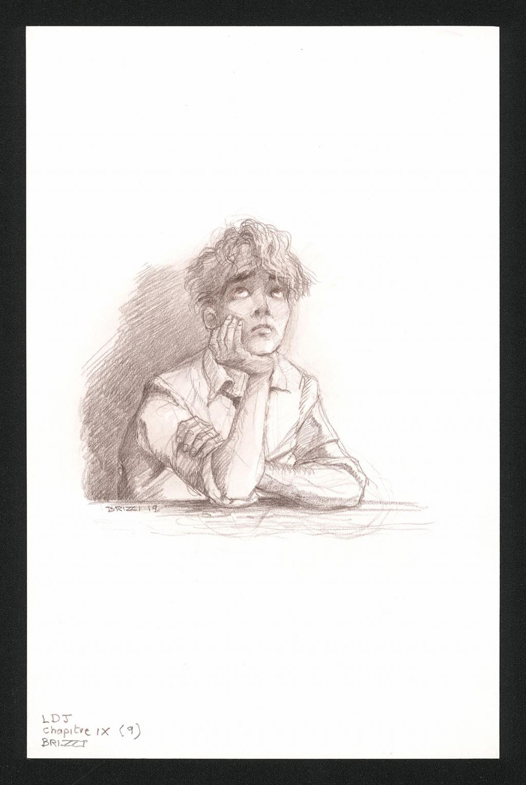 Colin nostalgique de l'amour, illustration originale, chapitre 9 avec croquis au dos, 2019 - Paul & Gaëtan Brizzi - Crayon de cire sur papier - 6371