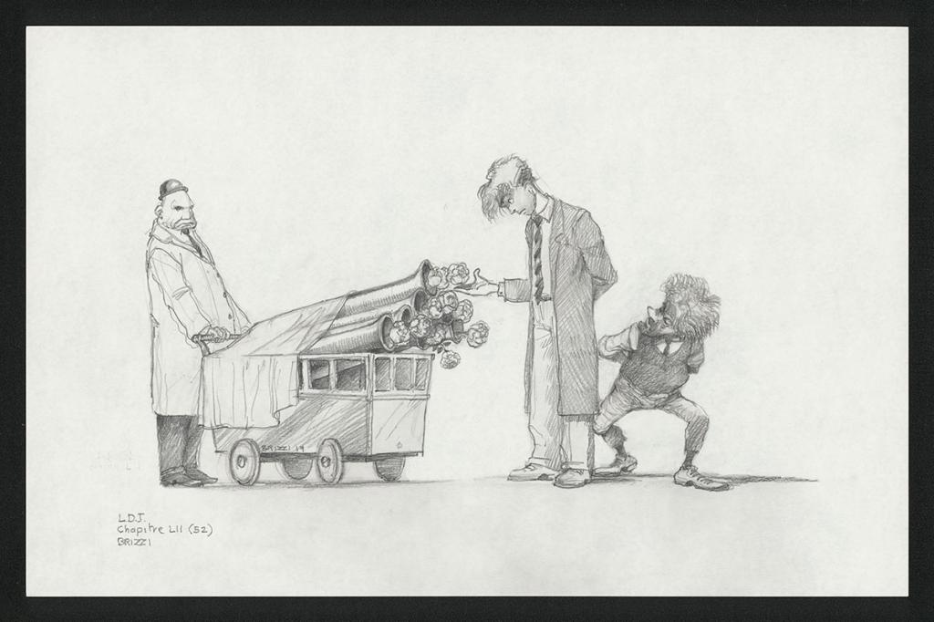 Les roses dans les cylindres, Illustration originale, chapitre 52, 2019 - Paul & Gaëtan Brizzi - Crayon de cire sur papier - 6369